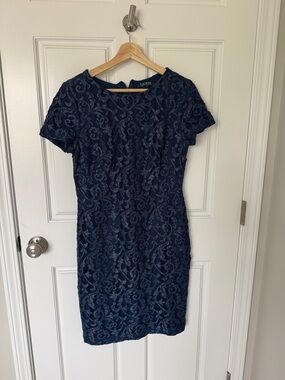 Lauren Ralph Lauren Navy Lace Midi Sheath Dress